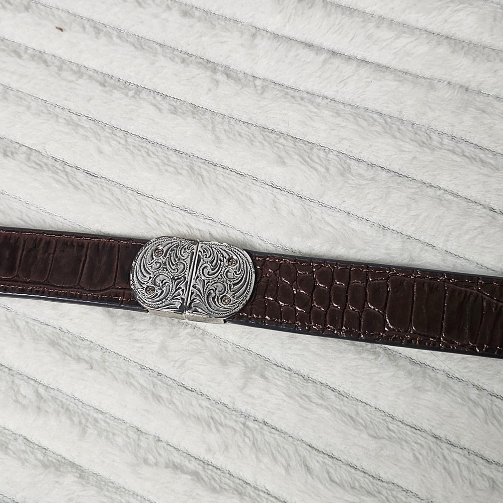 Western Leather Belt 32 Brown Croc Embossed Silver Buckle Cowboy Cowgirl Rodeo - Picture 12 of 15